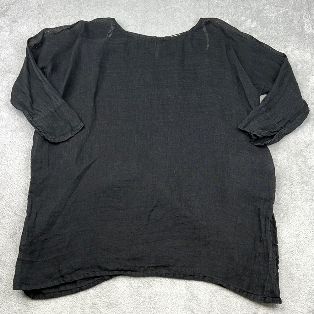 Banana Blue XS 100% Linen Long Sleeve Elegant Black Women's‎ Tunic Long Top